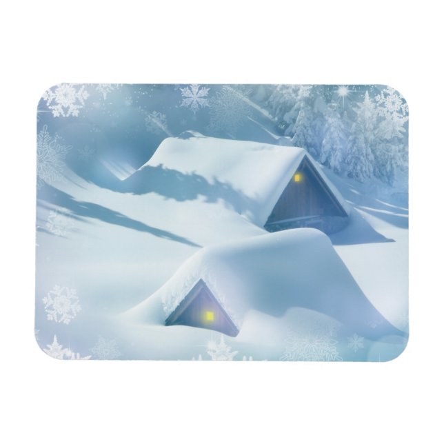 Ímã Neve derramada no telhado de uma floresta (Horizontal)