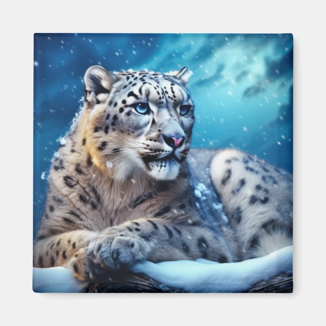 Imã Neve Leopardo Animais Selvagem Natureza Selvagem P (Frente)