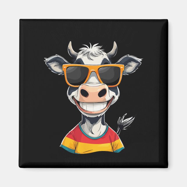 Imã New Glarus Wi Usa Funny Cow Cartoon Design  (Frente)