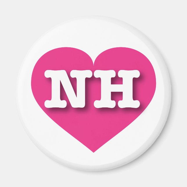 Imã New Hampshire Hot Pink Heart - Eu amo NH (Frente)