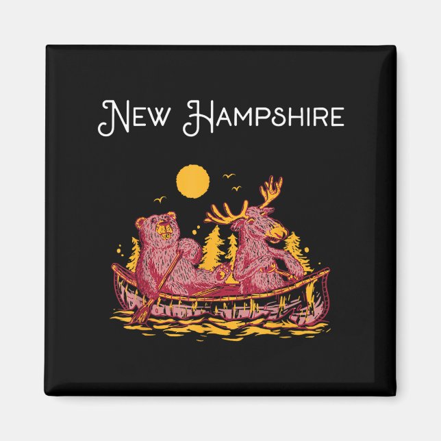 Imã New Hampshire Shirt Funny Canoe Moose Elk Bear Lak (Frente)