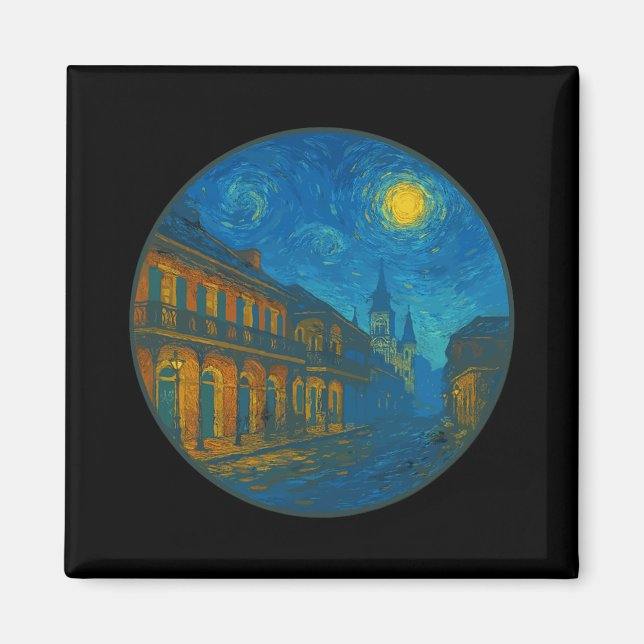 Imã New Orleans Louisiana - Van Gogh Starry Night Styl (Frente)