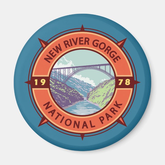 Imã New River Gorge National Park Retro Compass Emblem (Frente)