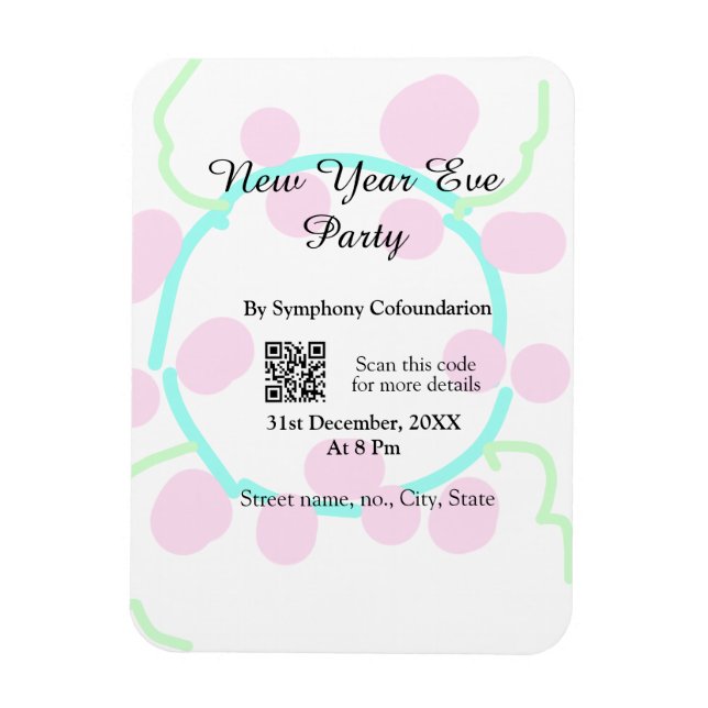 Ímã New year eve party scan QR RSVP name pink blue  (Vertical)