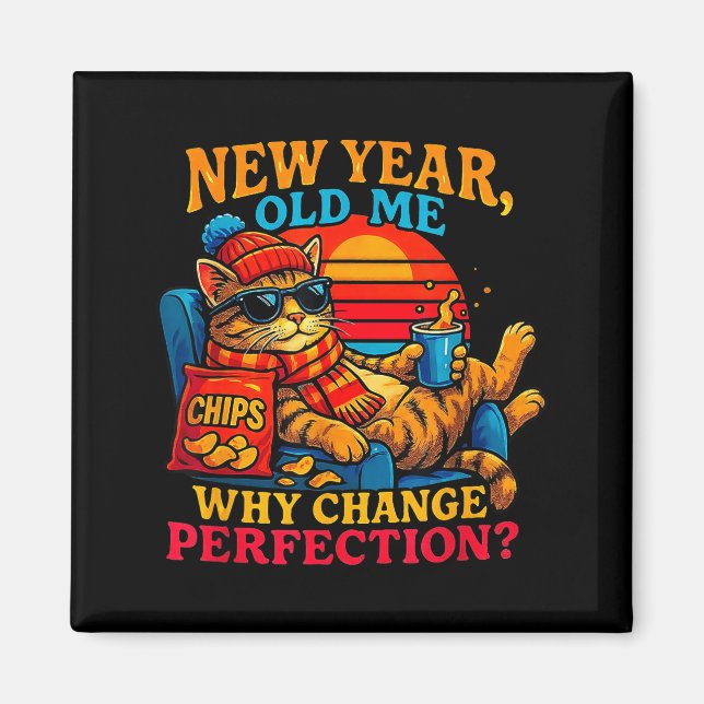 Imã New Year Old Me Funny Cat Retro Lazy Meme Gift  (Frente)