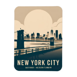 Ímã New York City Skyline Minimalist Art Vintage River