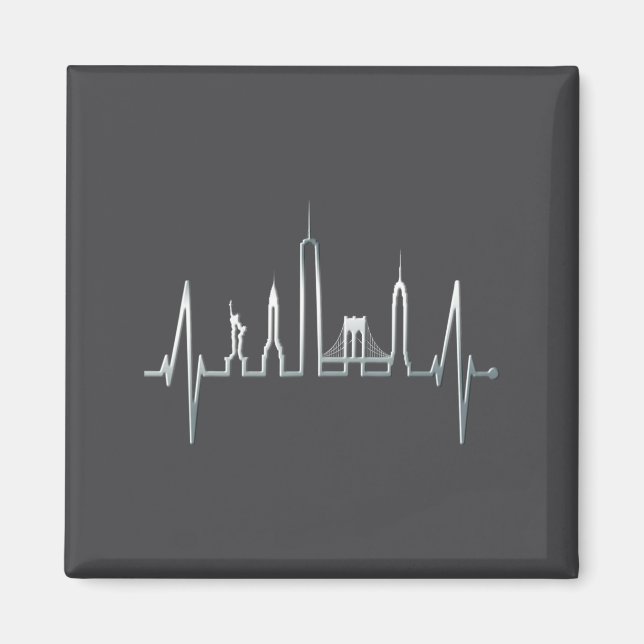 Imã New York Skyline Heartbeat Love Statue Of Liberty  (Frente)