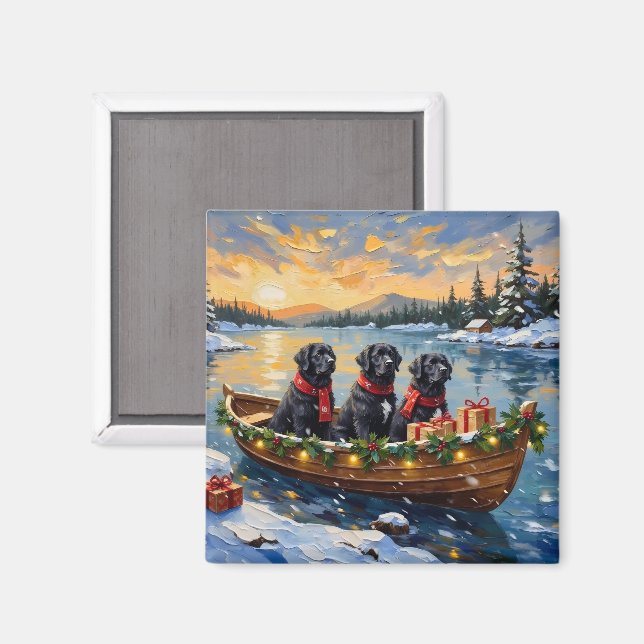 Imã Newfoundland Dog Christmas Boat Holiday (Front/Back)