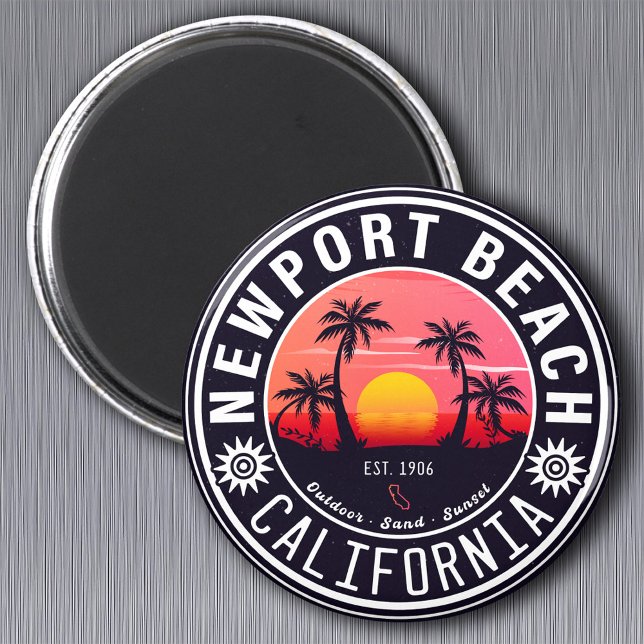 Imã Newport Beach California Retro Sunset Souvenir 80 (Criador carregado)