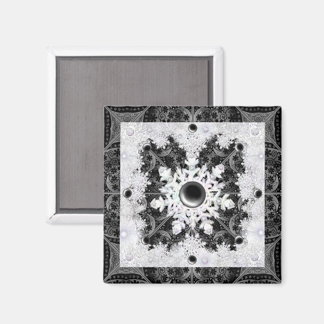 Imã Nexo preto de rendas cerâmicas e floco de neve (Front/Back)