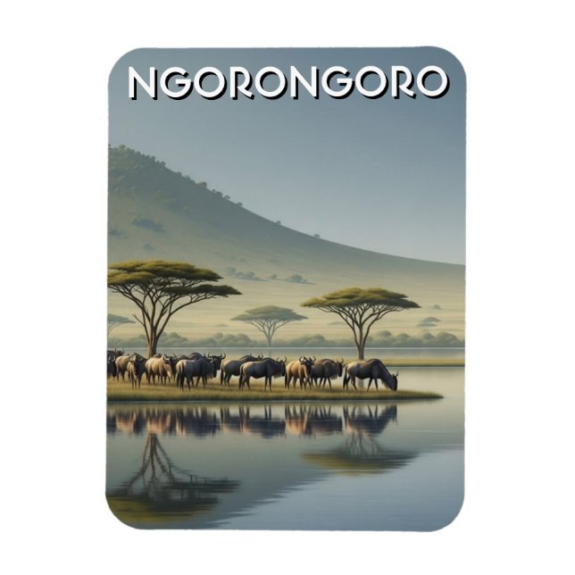 Ímã Ngorongoro Tanzânia Gnus (Vertical)