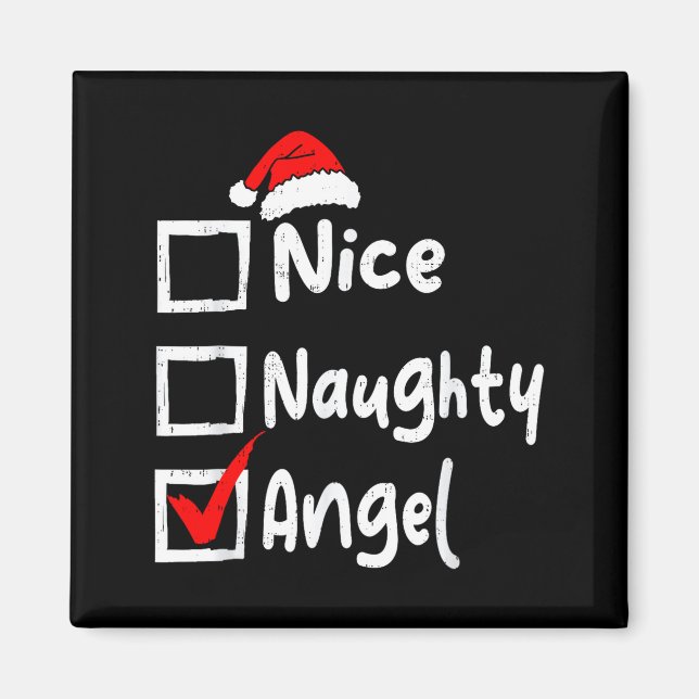 Imã Nice Naughty Angel Funny Christmas List Family Mat (Frente)