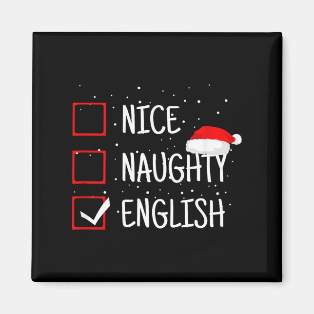 Imã Nice Naughty English Christmas Checklist Funny Eng (Frente)