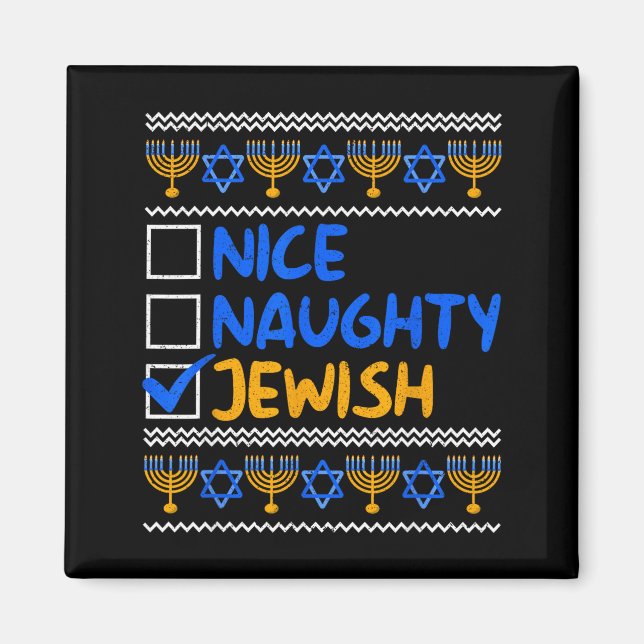 Imã Nice Naughty Jewish Ugly Hanukkah Chanukah Sweater (Frente)