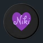 Imã Niki em Purple<br><div class="desc">Bonito design de nome de coração roxo para Niki. Um presente bonito para as meninas.</div>