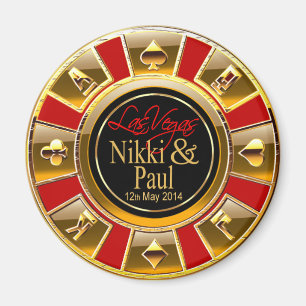 Imã Nikki & Paul Las Vegas Dourado Casino Chip Favor