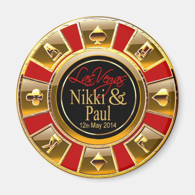 Imã Nikki & Paul Las Vegas Dourado Casino Chip Favor (Frente)