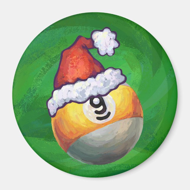 Imã Nine Ball em Santa Hat em Verde (Frente)