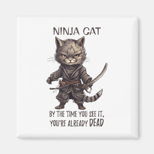 Imã Ninja Cat, japonês Samurai Kawaii Cat Tattoo Funn