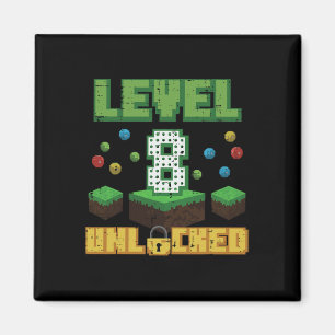 Imã Nível 8 Desbloqueado Pixel Gamer 8º Aniversário Jo