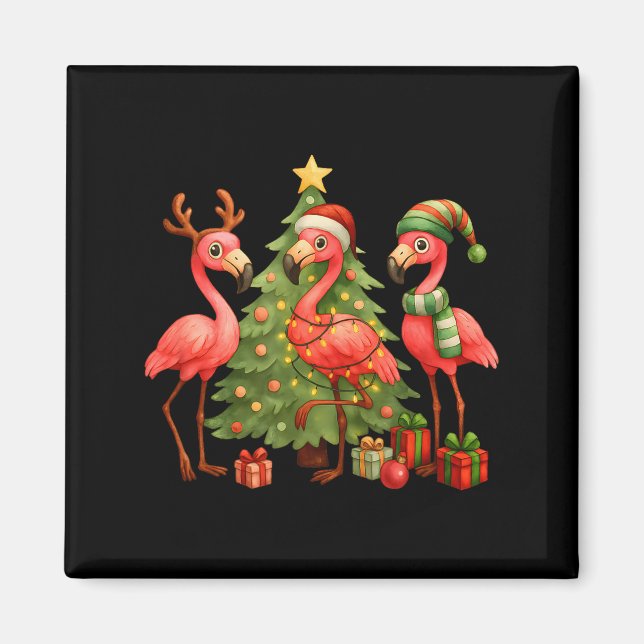 Imã Nk Christmas Flamingos _ Cute Holiday Tree &amp; D (Frente)