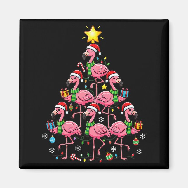 Imã Nk Flamingo Christmas Tree Santa Flamingo Holiday  (Frente)