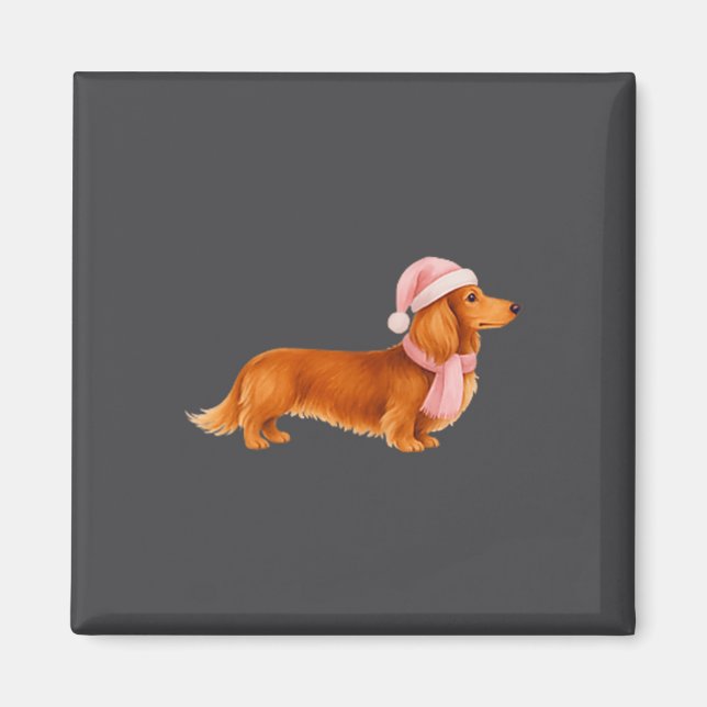 Imã Nk Santa Red Long Haired Dachshund Christmas  (Frente)