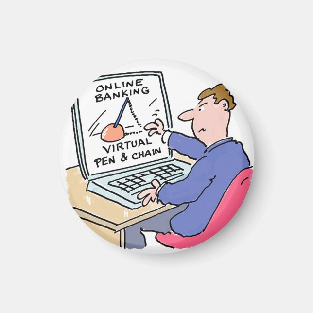 Imã No Computador Online Banking Funny Cartoon (Frente)