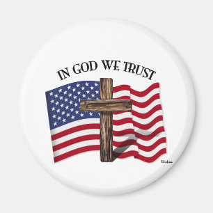 Imã No deus nós confiamos com cruz áspera e bandeira