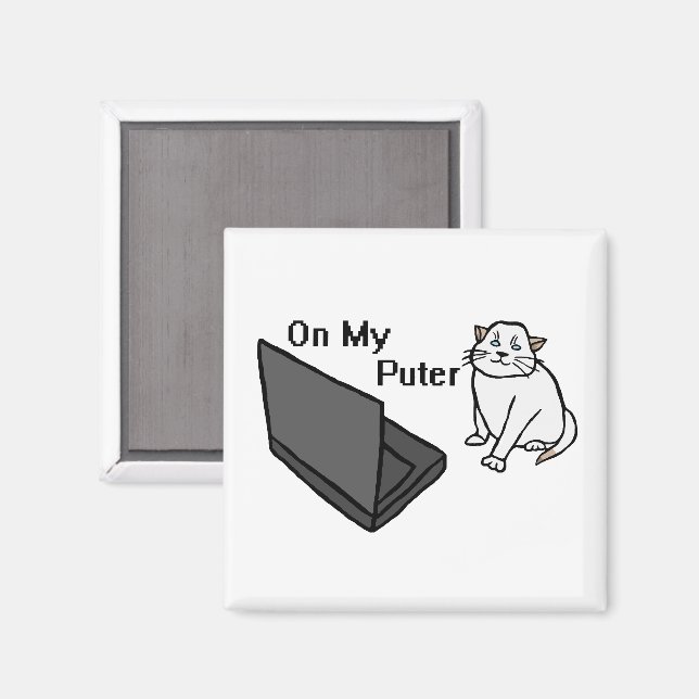 Imã No Meu Computador Engraçado Meme de Gato Branco (Front/Back)