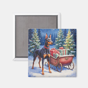 Imã Nobre Doberman Guardando o Trenó de Natal de Inver