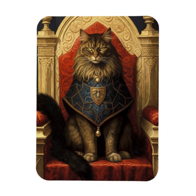 Ímã Nobre Gato Maine Coon Trono Arte Impressa (Vertical)