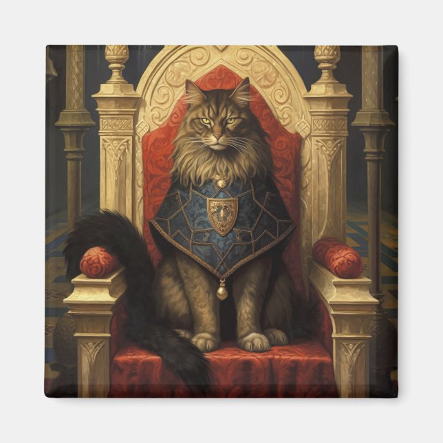 Imã Nobre Trono de Gato Maine Coon Impressão de Arte (Frente)