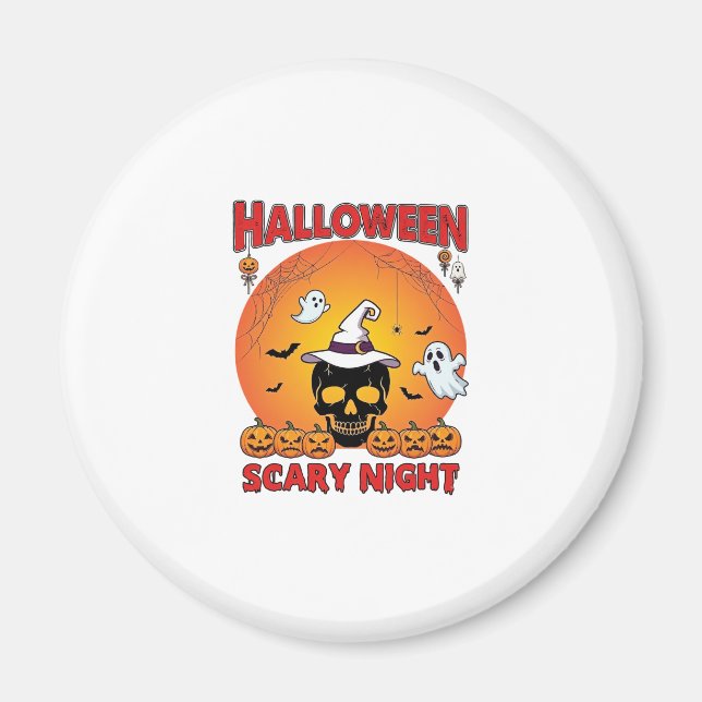 Imã Noite Assustadora de Halloween Caveira Bruxa Abóbo (Frente)