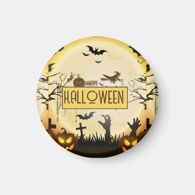 Imã Noite Assustadora de Halloween com Design de Outon (Frente)