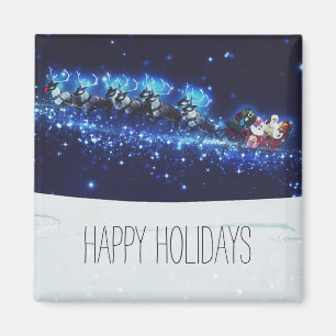 Imã Noite Azul com Papai Noel, Reindeer e Sleigh