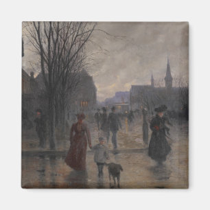 Imã Noite chuvosa na avenida de Hennepin, c.1902
