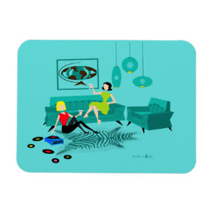 Ímã Noite da Garota Retro em Magneta Flexível