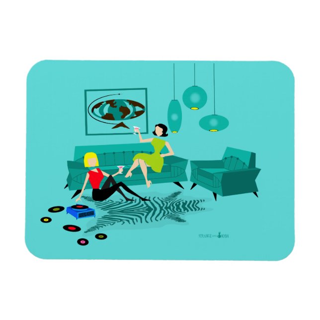 Ímã Noite da Garota Retro em Magneta Flexível (Horizontal)