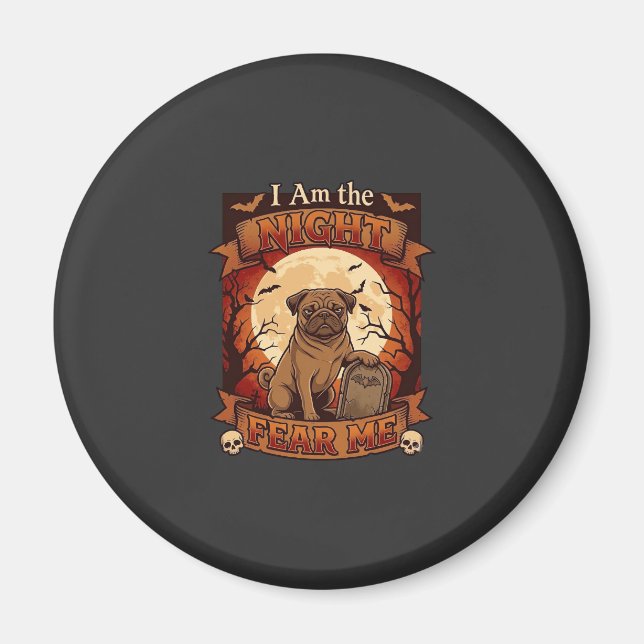 Imã Noite de Am Me Temer Halloween Pug Lua Lápide (Frente)