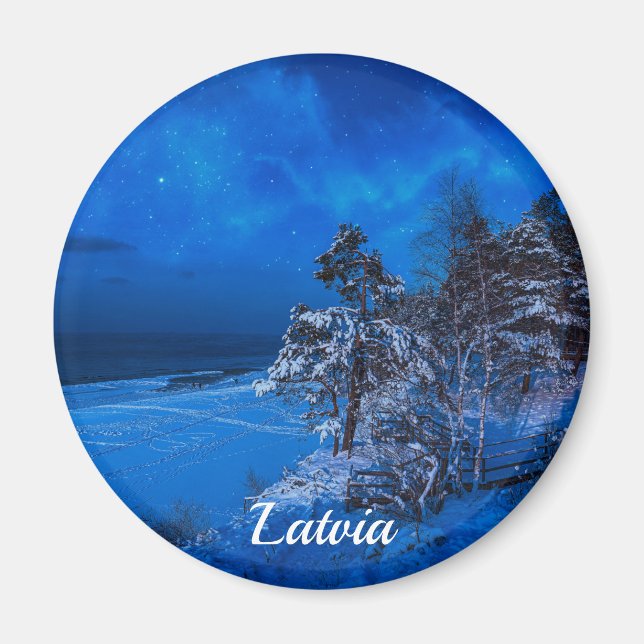 Imã Noite de inverno com pinheiros cobertos de neve na (Frente)