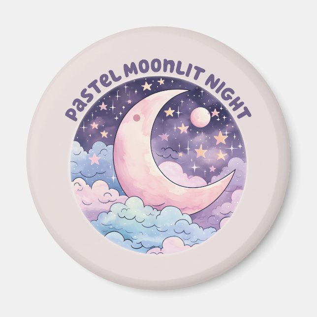 Imã Noite de Moonlit Pastel - Lua do Crescente Sonhado (Frente)