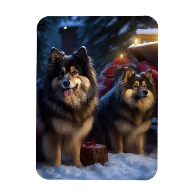 Ímã Noite de Natal Finlandesa de Lapphund Snowy Sleigh (Vertical)