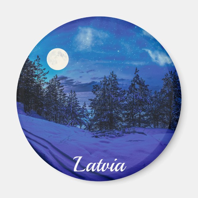 Imã Noite estrelada com lua de cheio na floresta (Frente)