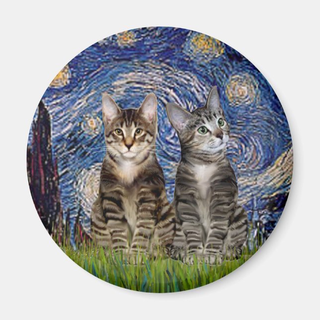 Imã Noite Estrelada - Dois Gatos Tigre Tabby (Frente)