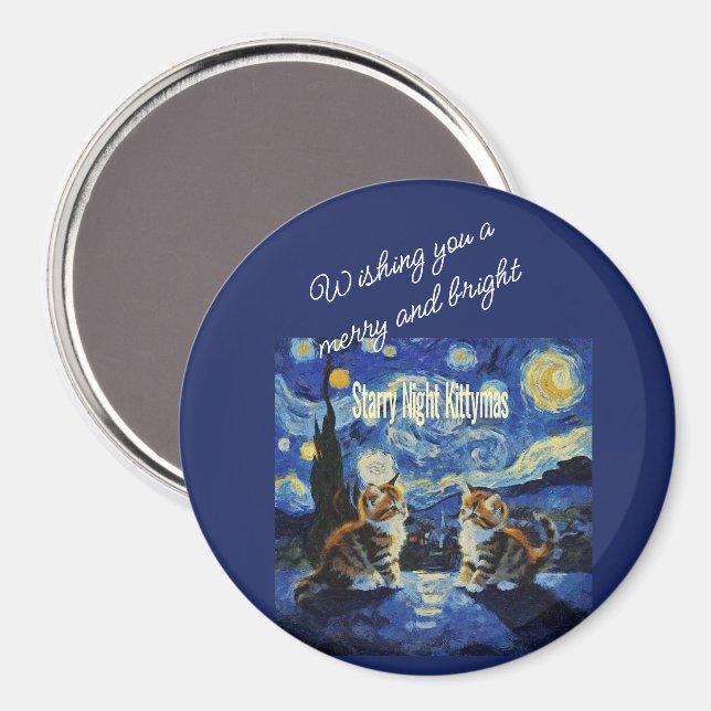 Imã Noite Estrelada Natal Gato Amante Kittymas Diversã (Front/Back)