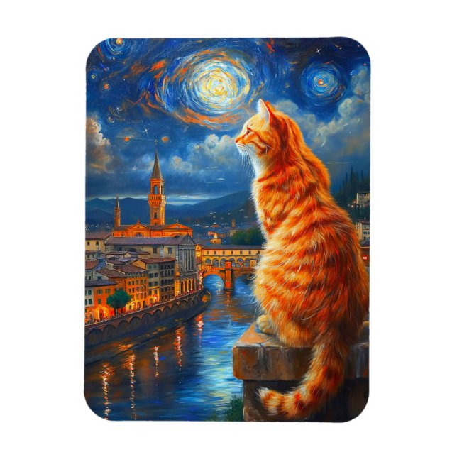 Ímã Noite Estrelada sobre Florença | Arte de Gato Lara (Vertical)