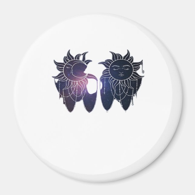 Imã Noite Estrelada Sol Lua Whimsigoth Clássico Bruxas (Frente)