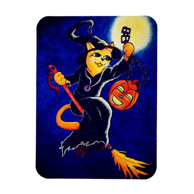 Ímã Noite Witch Cat (Vertical)