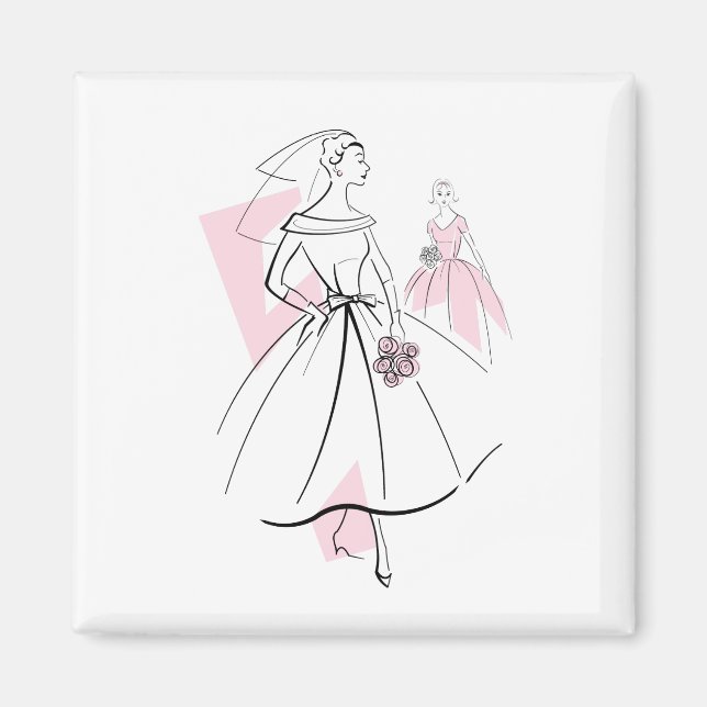 Imã Noiva da Moda Grupo Rosa ímã quadrado (Frente)